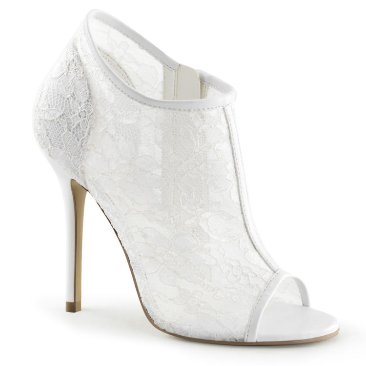 Fabulicious Amuse-56 Ivory Lace Mesh Ankle Boots