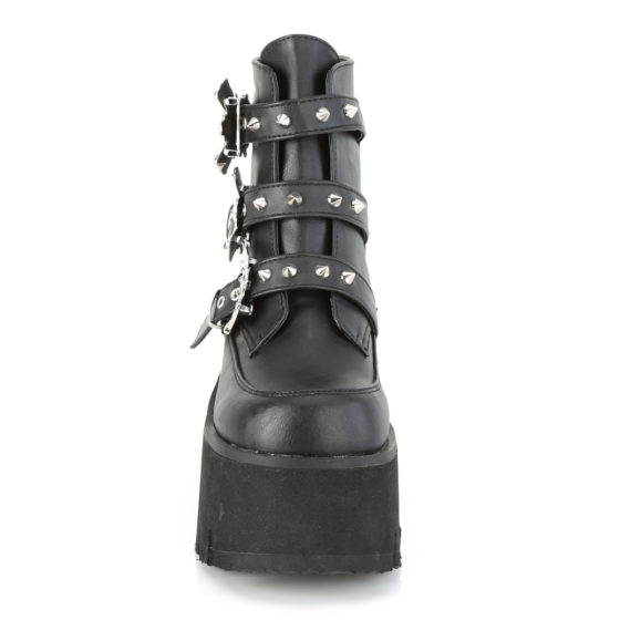 Demonia Ashes-55 Black Vegan Leather Bat Buckle Ankle Boot