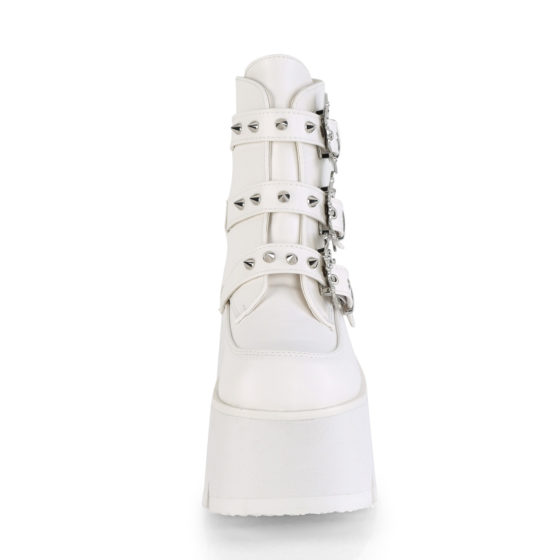 Demonia Ashes-55 White Vegan Leather Bat Buckle Ankle Boot