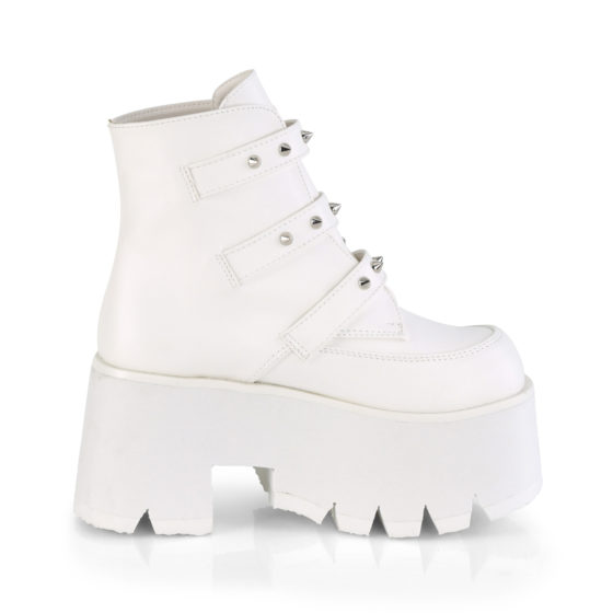 Demonia Ashes-55 White Vegan Leather Bat Buckle Ankle Boot