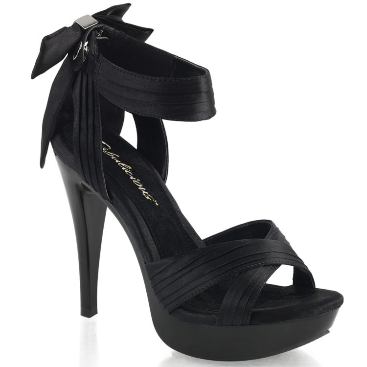 Fabulicious Cocktail-568 Black Satin Criss Cross Strap Shoes