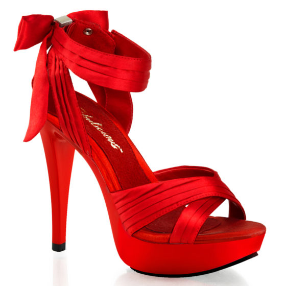 Fabulicious Cocktail-568 Red Satin Criss Cross Strap Shoes