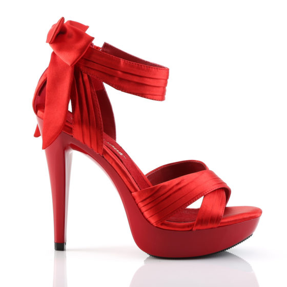 Fabulicious Cocktail-568 Red Satin Criss Cross Strap Shoes