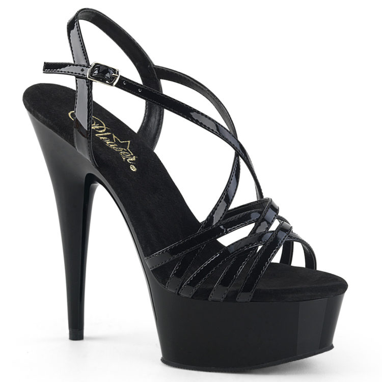 Pleaser Delight-613 Black Patent High Heel Strappy Sandal Shoes