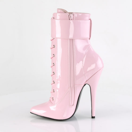 Devious Domina-1023 Baby Pink Patent Ankle Boots