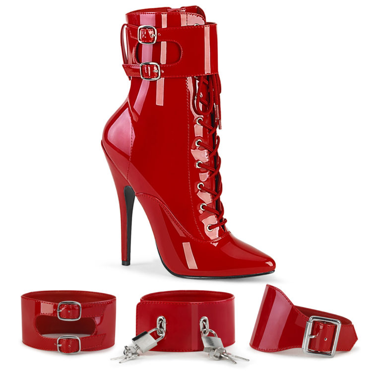 Devious Domina-1023 Red Patent Ankle Boots