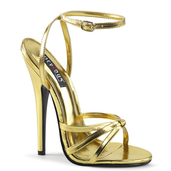 Devious Domina-108 Gold Metallic PU Strappy Shoes