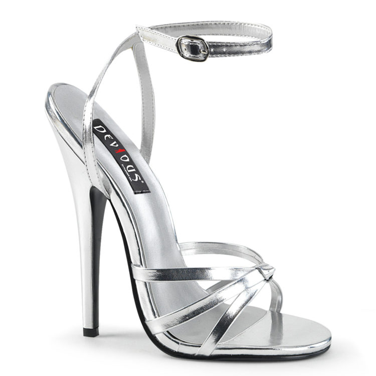 Devious Domina-108 Silver Metallic PU Strappy Shoes