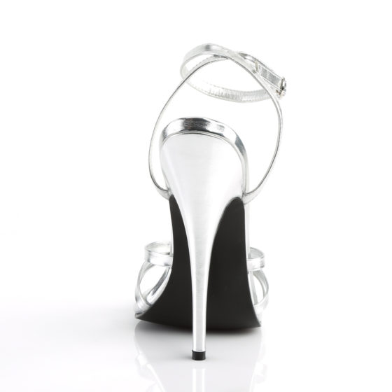 Devious Domina-108 Silver Metallic PU Strappy Shoes