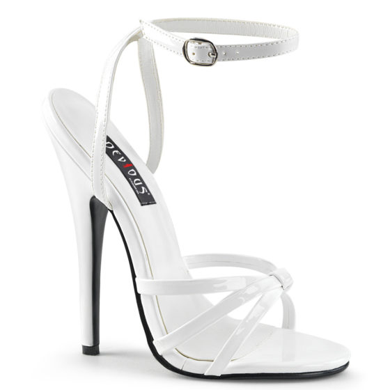 Devious Domina-108 White Patent Strappy Shoes