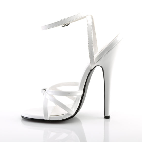 Devious Domina-108 White Patent Strappy Shoes