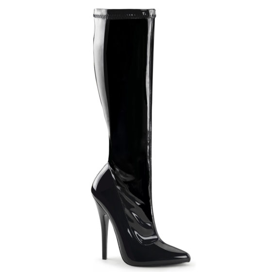 Devious Domina-2000 Black Patent Knee High Boots