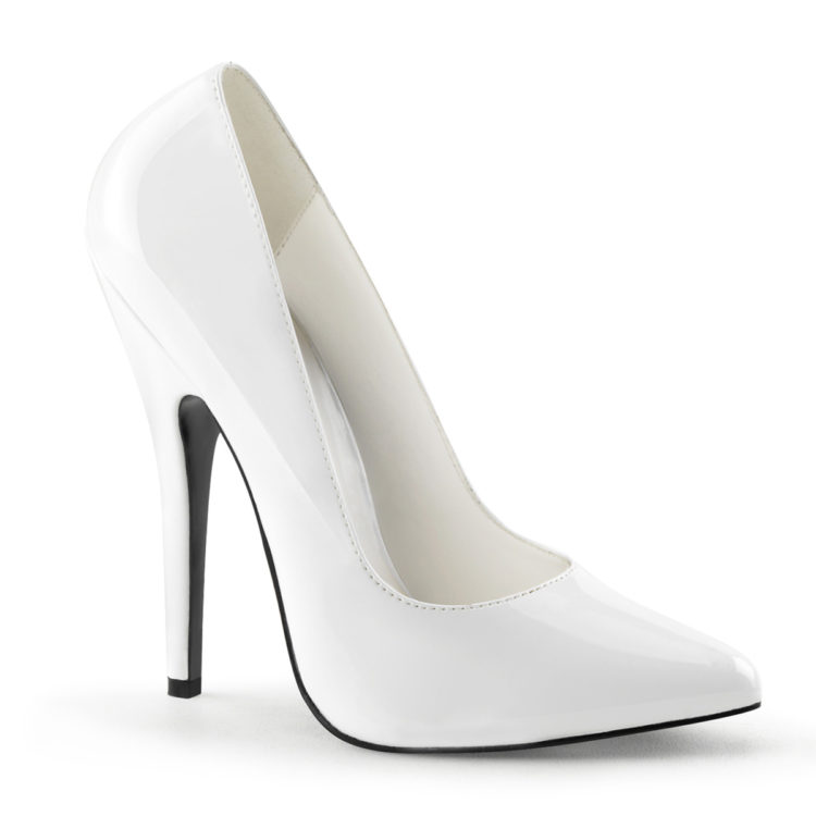 Devious Domina-420 White Patent Court Shoes