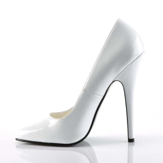 Devious Domina-420 White Patent Court Shoes