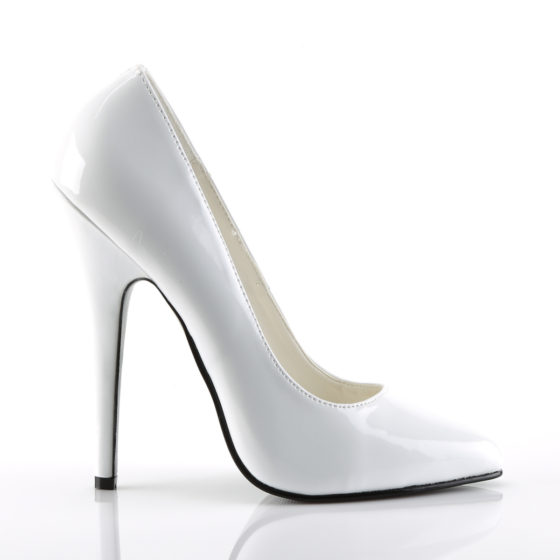 Devious Domina-420 White Patent Court Shoes