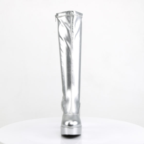 Funtasma Exotica-2000 Silver Stretch Patent Knee High Boots