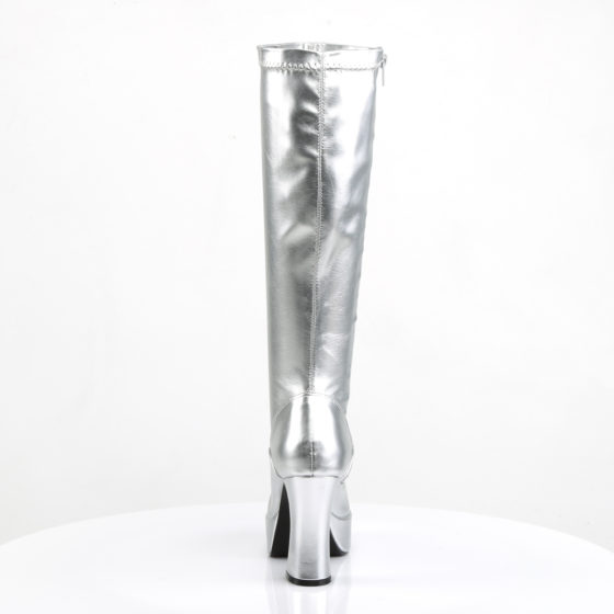 Funtasma Exotica-2000 Silver Stretch Patent Knee High Boots