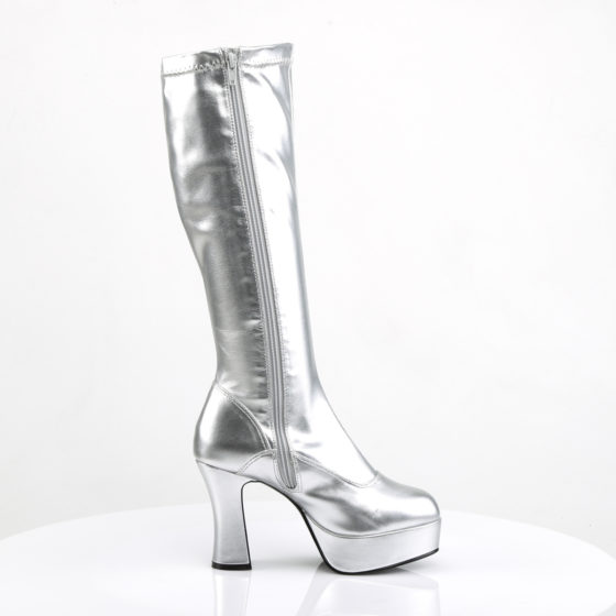 Funtasma Exotica-2000 Silver Stretch Patent Knee High Boots