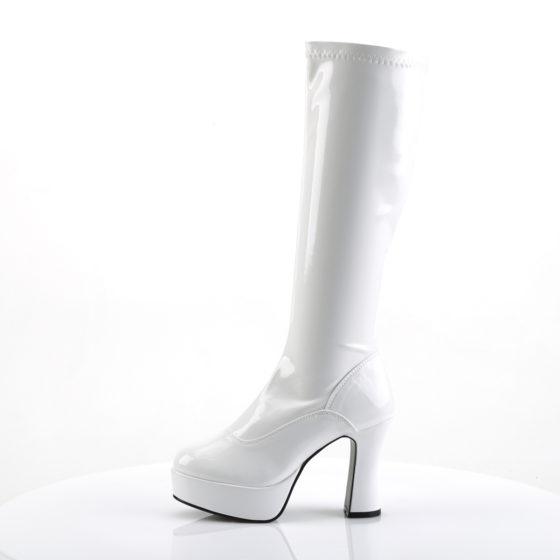 Funtasma Exotica-2000 White Stretch Patent Knee High Boots