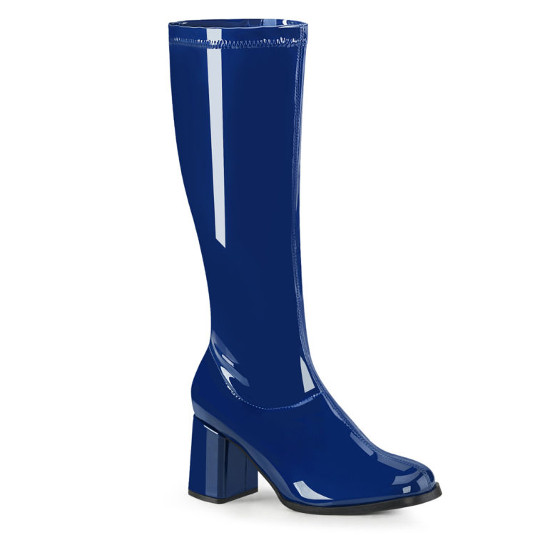 Funtasma GoGo-300 Navy Blue Stretch Patent Knee High Boots