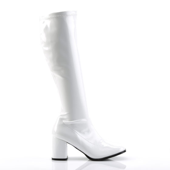 Funtasma GoGo-300 White Stretch Patent Knee High Boots