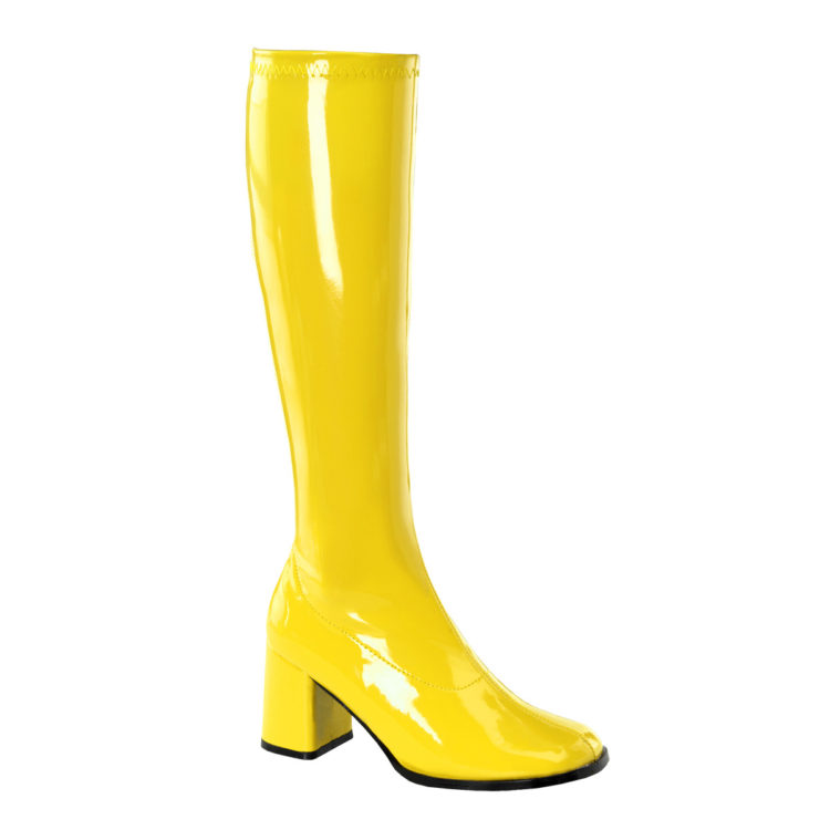 Funtasma GoGo-300 Yellow Stretch Patent Knee High Boots