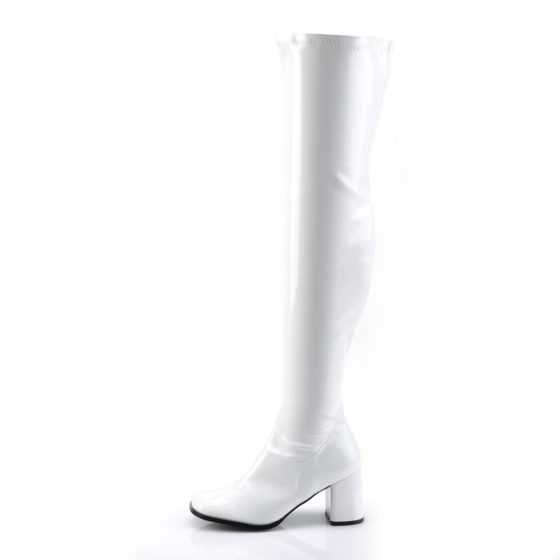 Funtasma GoGo-3000 White Stretch Patent Thigh High Boots