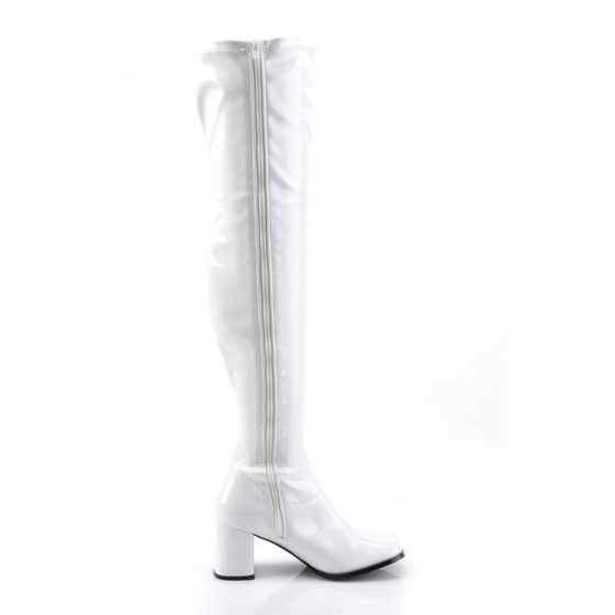 Funtasma GoGo-3000 White Stretch Patent Thigh High Boots