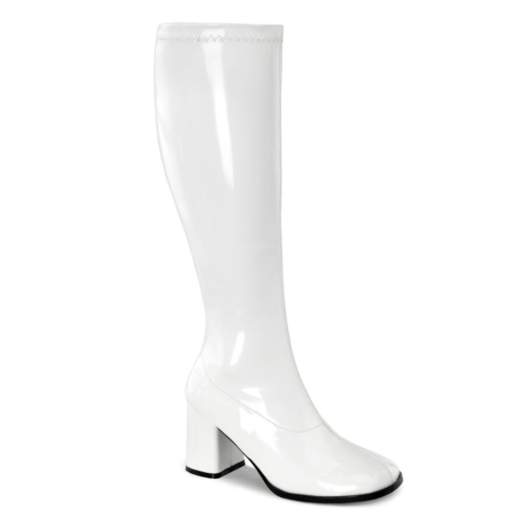 Funtasma GoGo-300WC White Stretch Patent Wide Shaft Knee High Boots