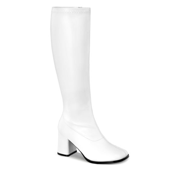 Funtasma GoGo-300WC White Stretch PU Wide Shaft Knee High Boots