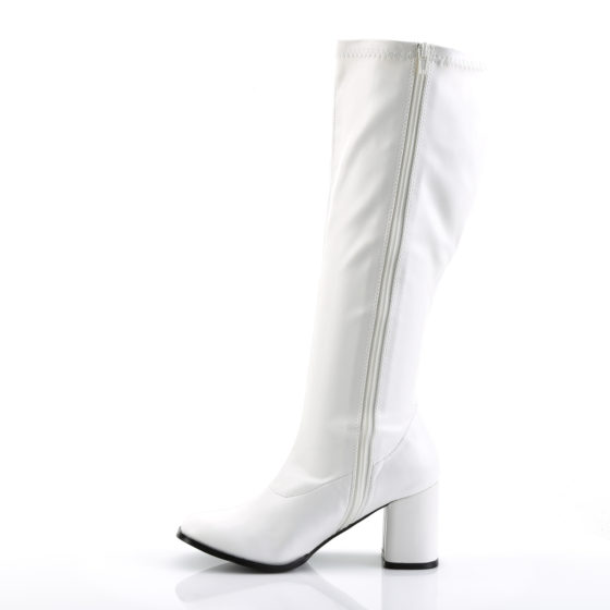 Funtasma GoGo-300WC White Stretch PU Wide Shaft Knee High Boots