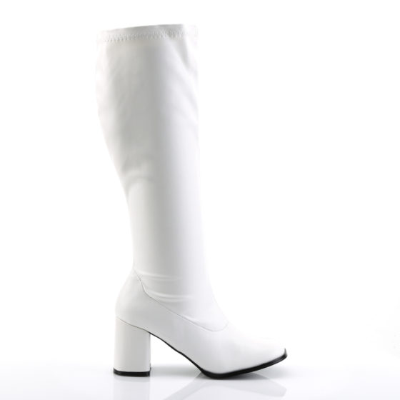 Funtasma GoGo-300WC White Stretch PU Wide Shaft Knee High Boots