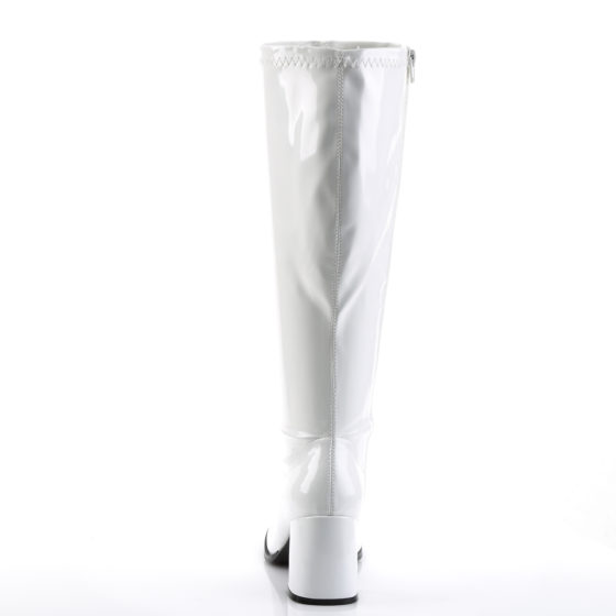 Funtasma GoGo-300WC White Stretch Patent Wide Shaft Knee High Boots