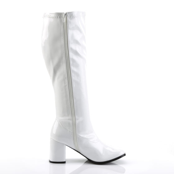 Funtasma GoGo-300WC White Stretch Patent Wide Shaft Knee High Boots