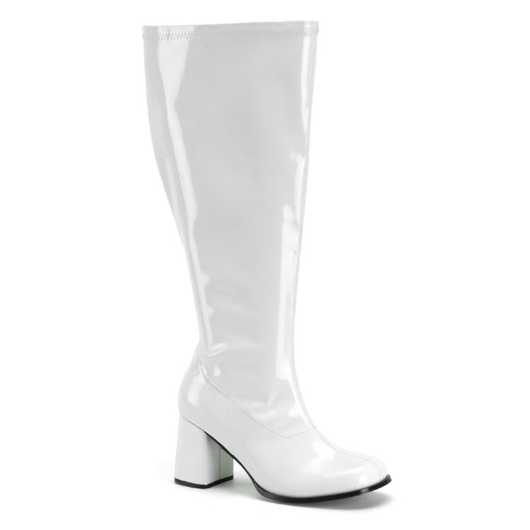 Funtasma GoGo-300x White Stretch Patent Wide Shaft Knee High Boots