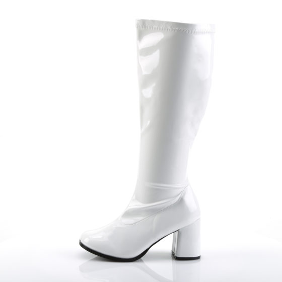 Funtasma GoGo-300x White Stretch Patent Wide Shaft Knee High Boots