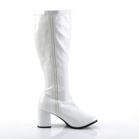 Funtasma GoGo-300x White Stretch Patent Wide Shaft Knee High Boots