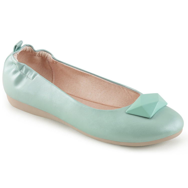 Pin Up Couture Olive-08 Aqua PU Round Toe Foldable Ballet Flats With Geometric Adornment