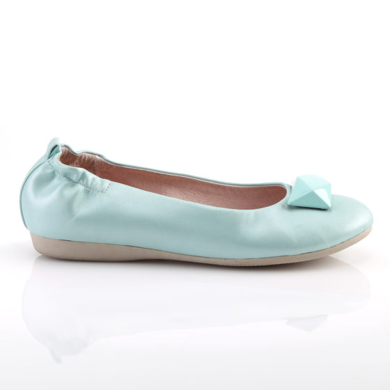 Pin Up Couture Olive-08 Aqua PU Round Toe Foldable Ballet Flats With Geometric Adornment