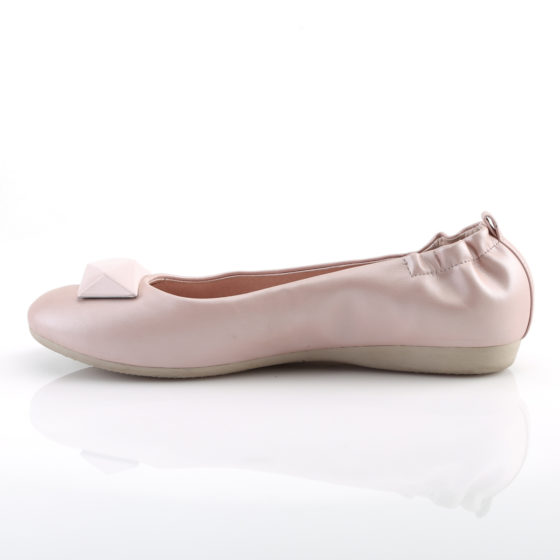 Pin Up Couture Olive-08 Baby Pink PU Round Toe Foldable Ballet Flats With Geometric Adornment