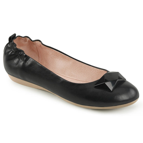 Pin Up Couture Olive-08 Black PU Round Toe Foldable Ballet Flats With Geometric Adornment