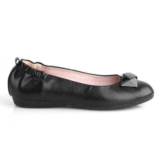 Pin Up Couture Olive-08 Black PU Round Toe Foldable Ballet Flats With Geometric Adornment