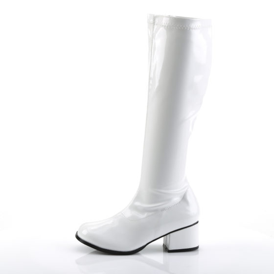 Funtasma Retro-300 White Stretch Patent Knee High Boots