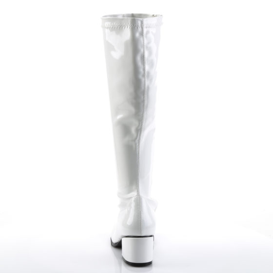 Funtasma Retro-300 White Stretch Patent Knee High Boots