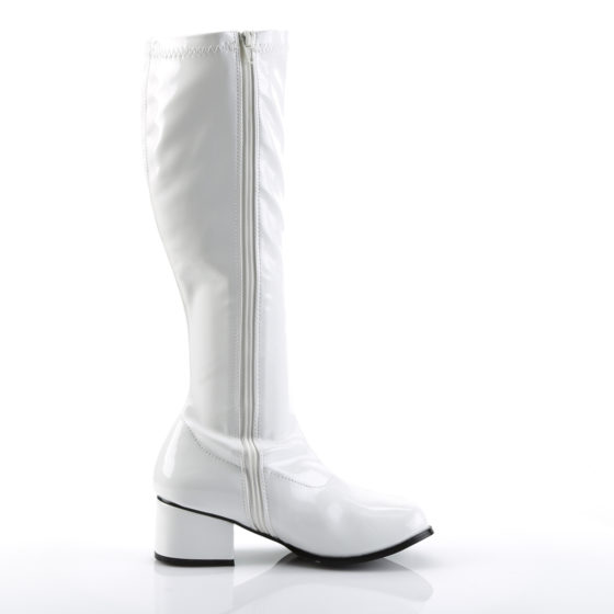 Funtasma Retro-300 White Stretch Patent Knee High Boots