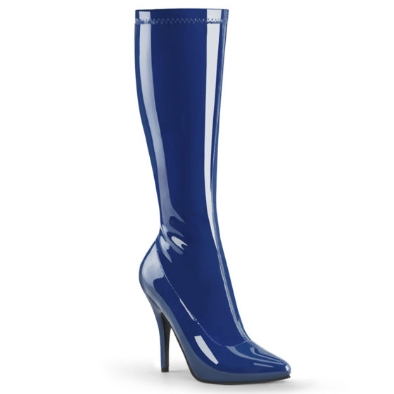 Devious Seduce-2000 Navy Blue Patent Knee High Boots