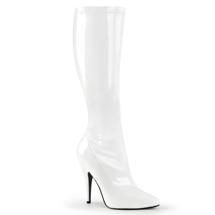 Devious Seduce-2000 White Patent Knee High Boots