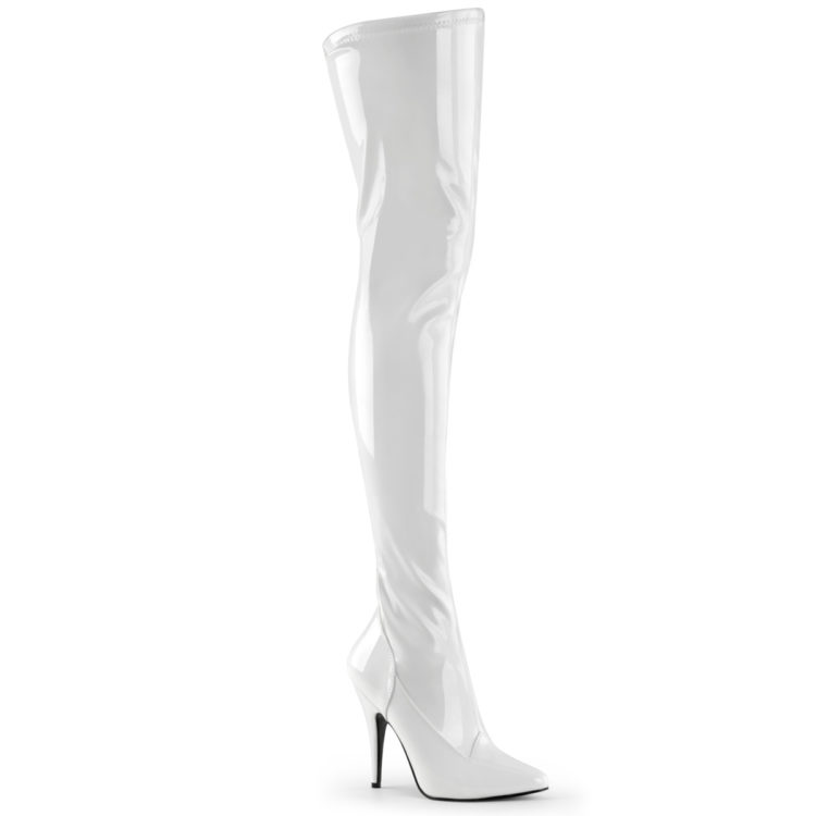 Devious Seduce-3000 White Patent Thigh High Boots