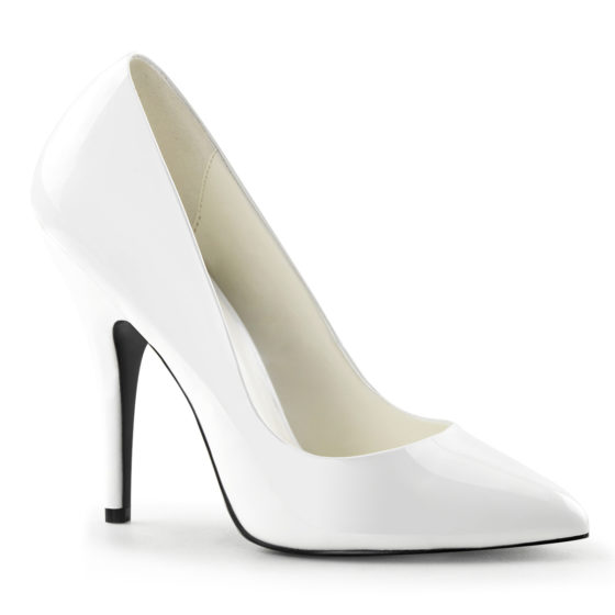 Pleaser Seduce-420 White Patent Court Shoes