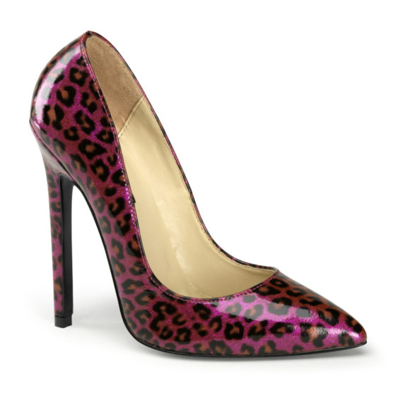 Pleaser Sexy-42 Purple Patent Cheetah Pattern High Heel Court Shoes